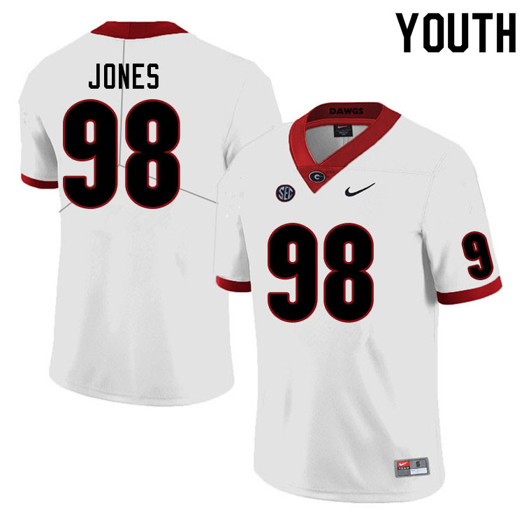 Youth #98 Noah Jones Georgia Bulldogs College Football Jerseys Sale-White